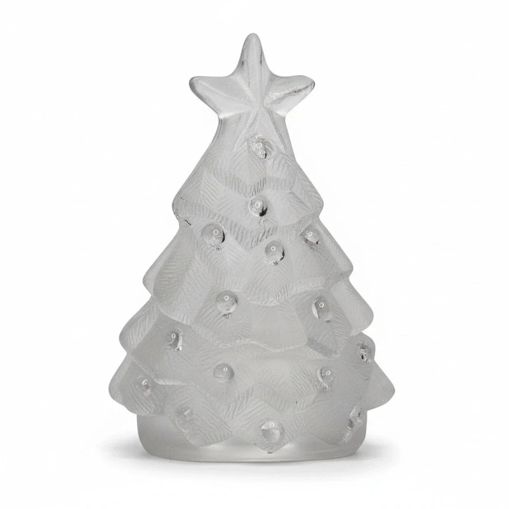 Glass Christmas Tree Votive Candle Holder 5.5in Clear Frosted Star Top